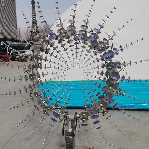 不锈钢风动雕塑制作工厂风能动态风车装置景区公园抽象艺术道具